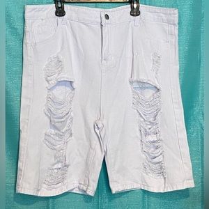 Women White Size 3XL CYCLON Bermuda Ripped Short W Back Pockets